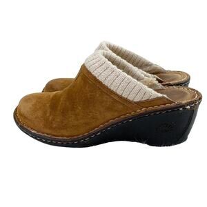 Ugg Chestnut Brown Suede Wedge Heel Clogs Shearling Lining Women's Size 7 EUC